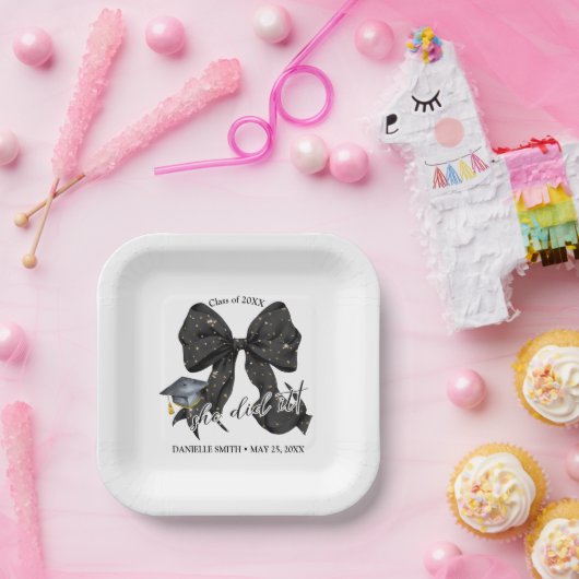 Modern Black Bow ze deed het papier vierkant Bord (Feest)