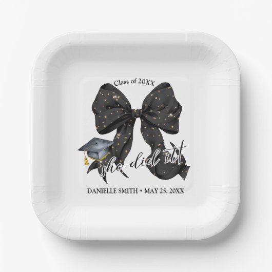 Modern Black Bow ze deed het papier vierkant Bord (Voorkant)