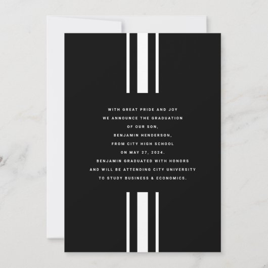 Modern Black Boy Foto Afstuderen Aankondiging (Achterkant)