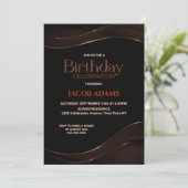 Modern Black Brown Birthday Party Invitation Kaart (Staand voorkant)