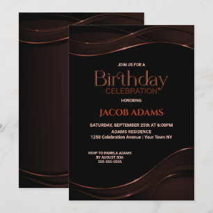 Modern Black Brown Birthday Party Invitation Kaart