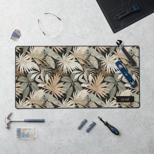 Modern Black Brown Leaves Jungle Masculin Custom Bureaumat (Werkstation)