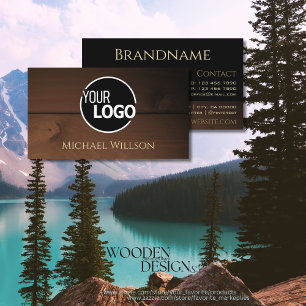 Modern Black Brown Wood Grain Wooden Boards Logo Visitekaartje