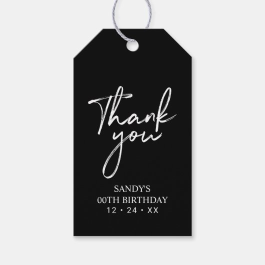 Modern Black Brush Lettering Party Favor Dank u Cadeaulabel (Voorkant)