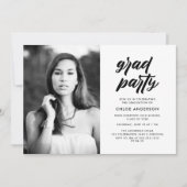 Modern Black Brush Script Photo Graduparty Kaart (Voorkant)