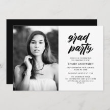 Modern Black Brush Script Photo Graduparty