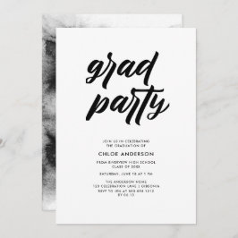 Modern Black Brush Script Photo Graduparty Kaart