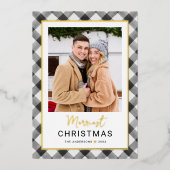 Modern Black Buffalo kerstfoto Folie Feestdagenkaart (Voorkant)