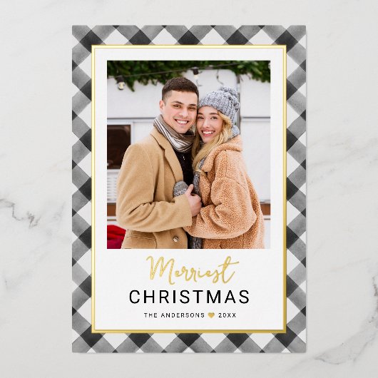 Modern Black Buffalo kerstfoto Folie Feestdagenkaart (Voorkant)