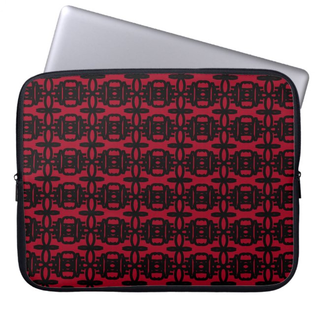 Modern Black & Burgundy Red Circle Patroon Laptop Sleeve (Voorkant)