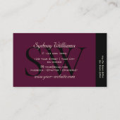 Modern Black Burgundy White — groot monogram legan Visitekaartje (Achterkant)