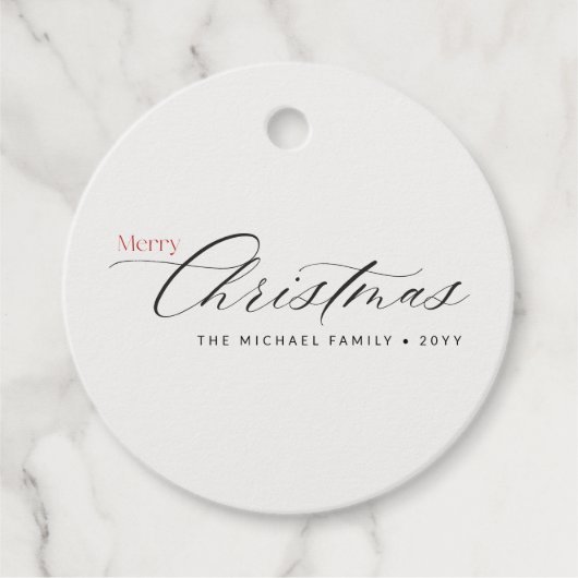Modern Black Calligraphy Christmas Family Name Bedankjes Labels (Voorkant)