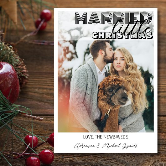 Modern Black Calligraphy Married Little Christmas Feestdagenkaart