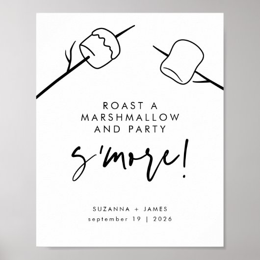 Modern Black Calligraphy Marshmallow S'mores Bar Poster (Voorkant)
