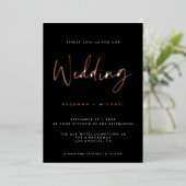 Modern Black Calligraphy Script Wedding Gold Folie Uitnodiging (Staand Voorkant)