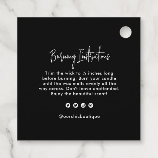 Modern Black Candle Hang Label met Logo (Achterkant)