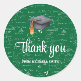 Modern Black Cap Green Math Graduation Thank You Ronde Sticker