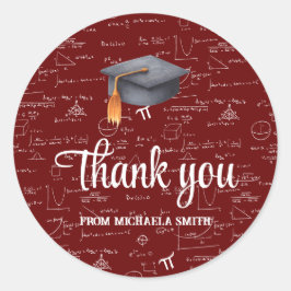 Modern Black Cap Math Graduation Maroon Thank You Ronde Sticker