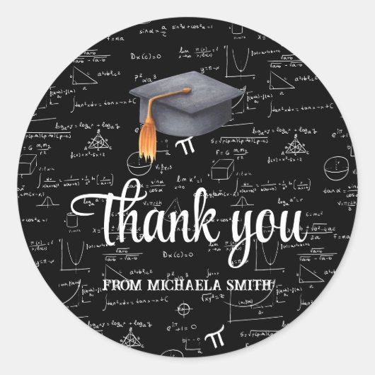 Modern Black Cap Math Graduation Thank You Ronde Sticker (Voorkant)