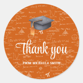 Modern Black Cap Orange Math Graduation Thank You Ronde Sticker