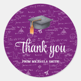 Modern Black Cap Purple Math Graduation Thank You Ronde Sticker