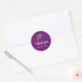 Modern Black Cap Purple Math Graduation Thank You Ronde Sticker (Envelop)