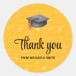 Modern Black Cap Yellow Math Graduation Thank You Ronde Sticker