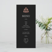 Modern Black Celtic Knot Roos Gold Wedding Menu (Staand voorkant)