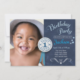 Modern Black Chalkboard First Birthday Party Boy Kaart