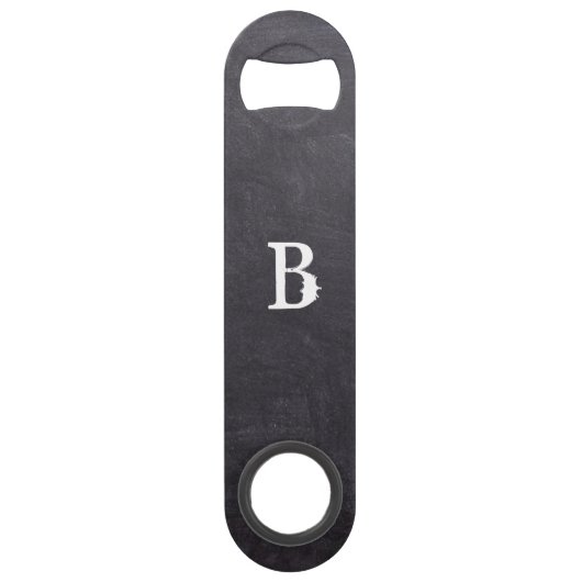 Modern Black Chalkboard Monogram Bottle Open Speed Flessenopener (Achterkant)