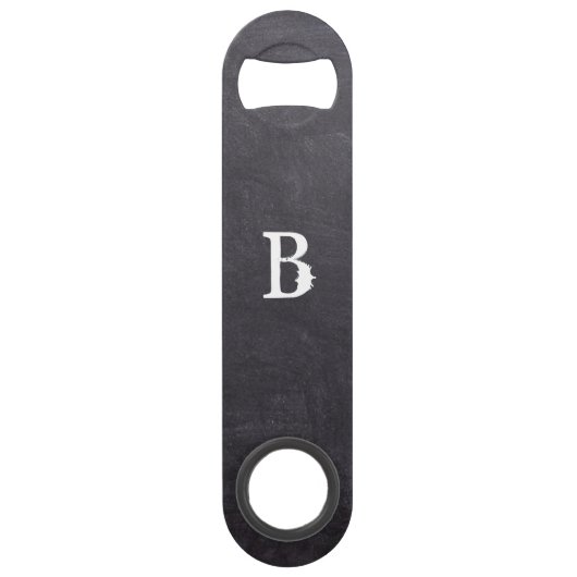 Modern Black Chalkboard Monogram Bottle Open Speed Flessenopener (Voorkant)