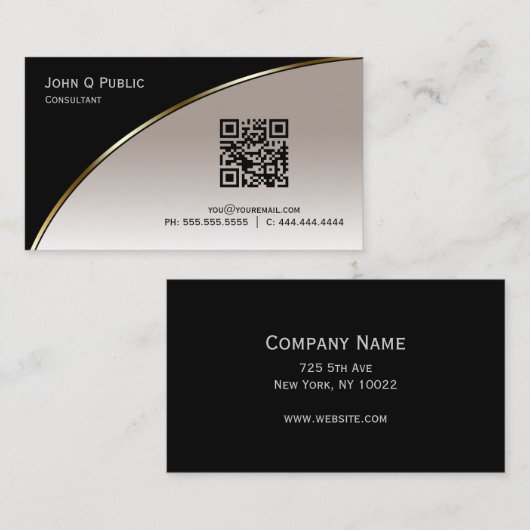 Modern Black Champagne QR Elegant Professional Visitekaartje (Voorkant / Achterkant)