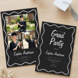 Modern Black Charcoal Photo Collage Graduation Kaart
