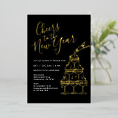 Modern Black Cheers to the New Year Party  Folie Uitnodiging (Staand Voorkant)