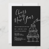 Modern Black Cheers to the New Year Party Kaart (Voorkant)