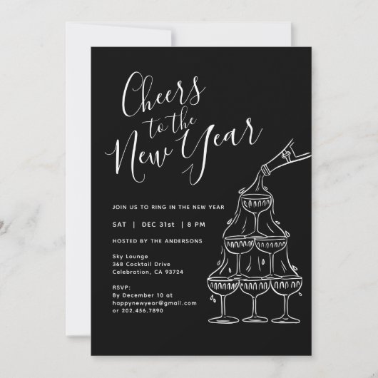 Modern Black Cheers to the New Year Party Kaart (Voorkant)