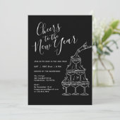 Modern Black Cheers to the New Year Party Kaart (Staand voorkant)