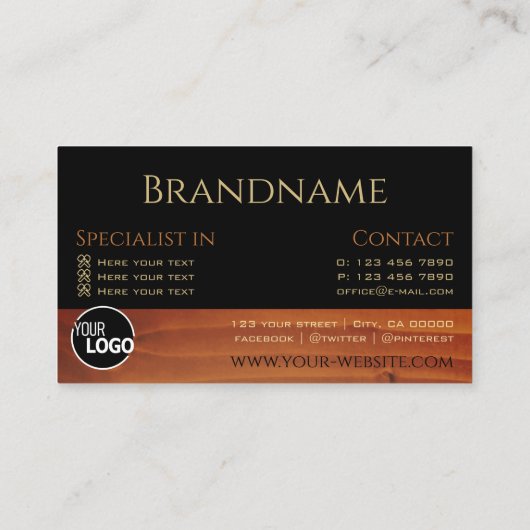 Modern Black Cherry Wood Grain Wooden Boards Logo Visitekaartje (Achterkant)