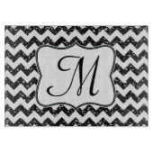 Modern Black Chevron Monogram Glass Cutting Board Snijplank (Voorkant)