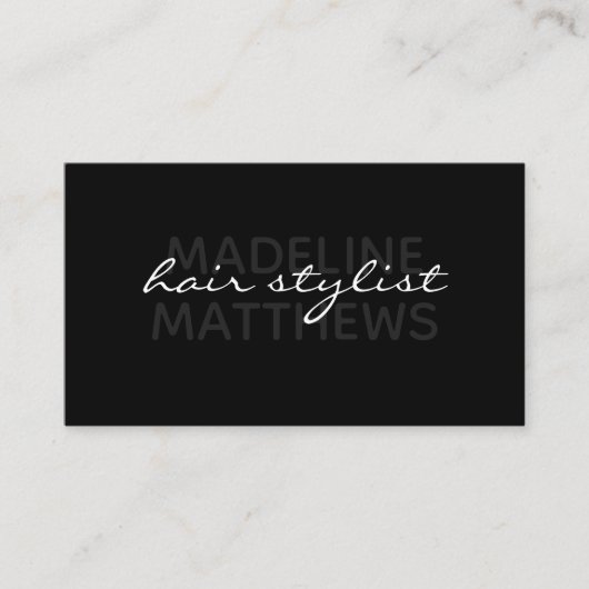 Modern Black Chic Hair Stylist Script Name Stylish Visitekaartje (Voorkant)
