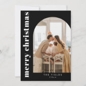 Modern Black Christmas Familie Foto Vakantie Kaart (Voorkant)