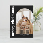 Modern Black Christmas Familie Foto Vakantie Kaart (Staand voorkant)