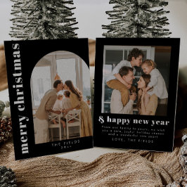 Modern Black Christmas Familie Foto Vakantie Kaart