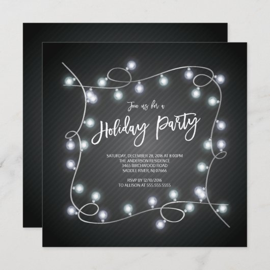 Modern Black Christmas Lights Holiday Party Kaart (Voorkant / Achterkant)
