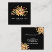 Modern Black Classy Waterverf Floral op maat Vierkante Visitekaartje (Voorkant / Achterkant)