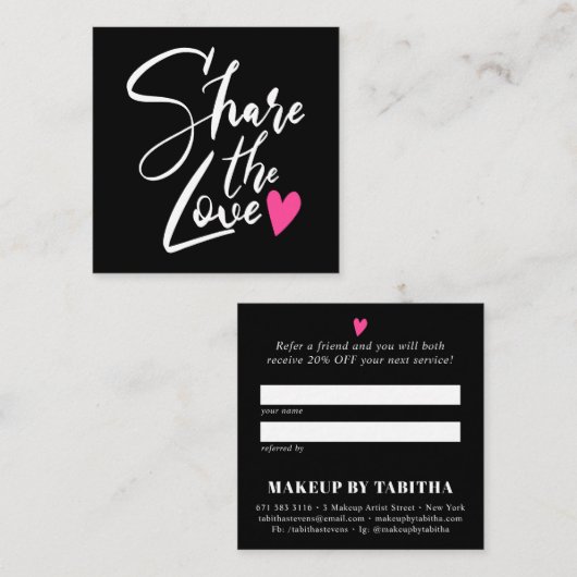 Modern black cool delen de liefde script typografi aanbevelingskaartje (Voorkant / Achterkant)