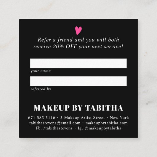 Modern black cool delen de liefde script typografi aanbevelingskaartje (Achterkant)