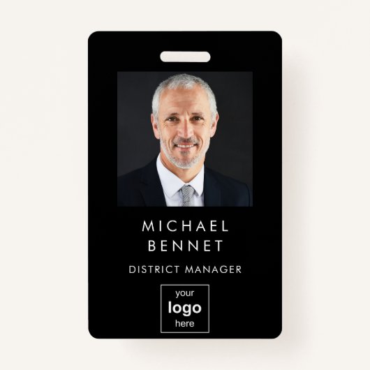 Modern Black Corporate Photo ID Badge (Voorkant)