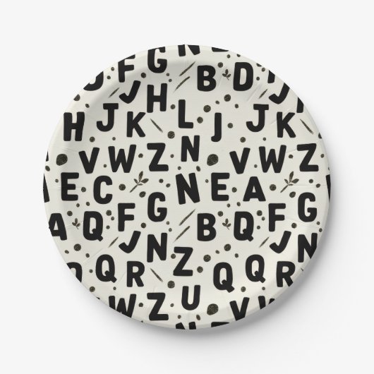 Modern Black & Cream Alphabet Papieren Bordje (Voorkant)