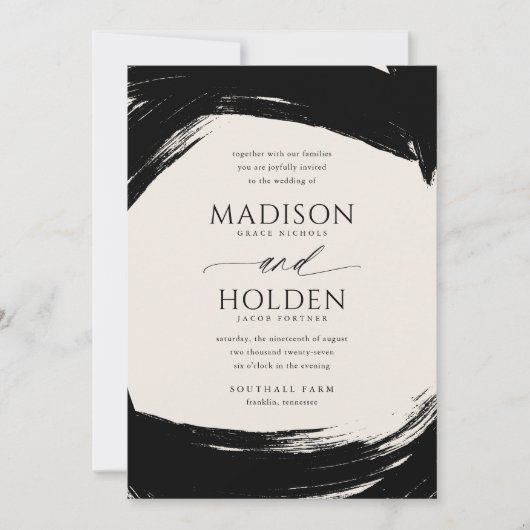Modern Black Cream Paint Calligraphy Wedding Kaart (Voorkant)